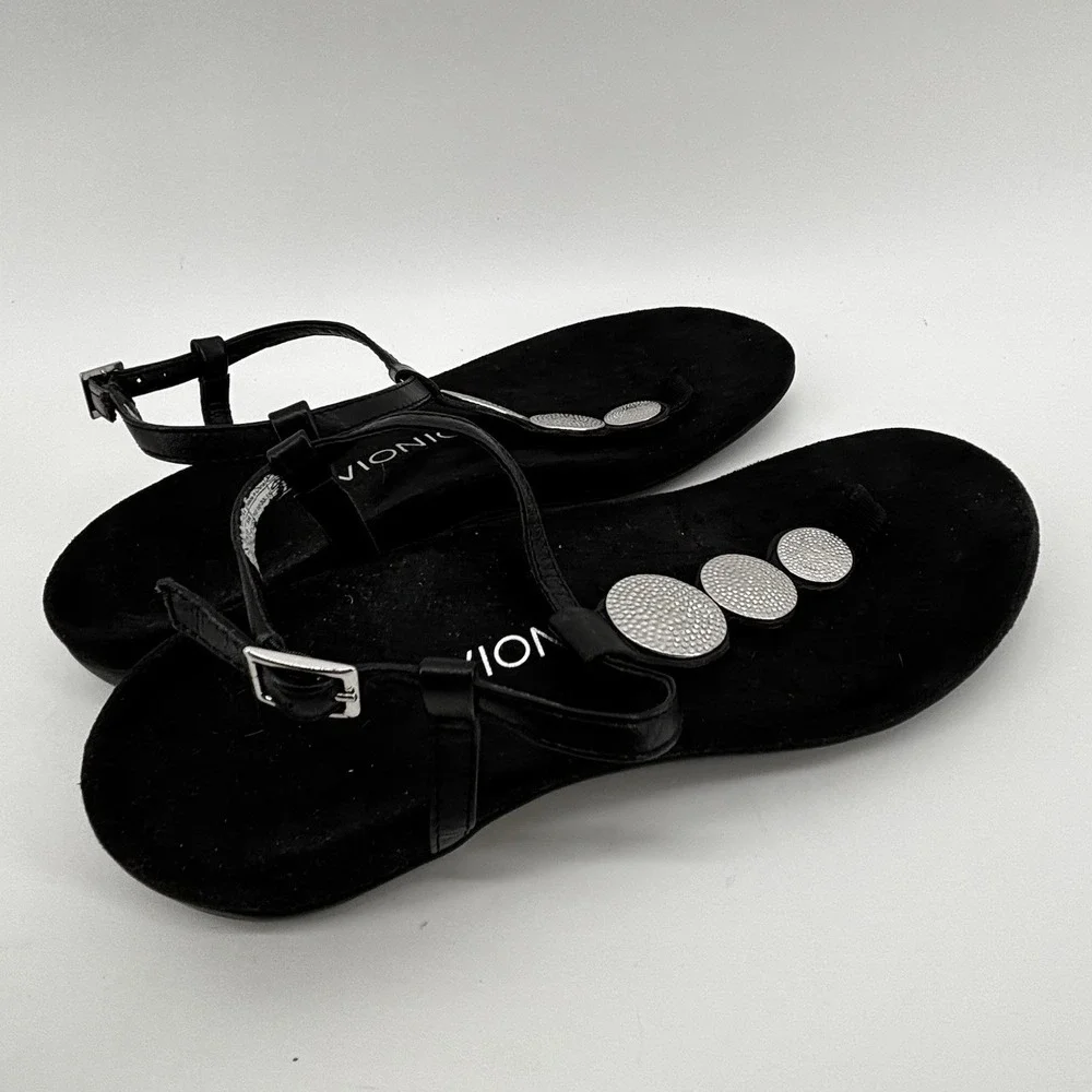 Vionic Lizbeth T Strap Black Thong Slingback Orthopedic Sandals‎ Womens 9 UK7